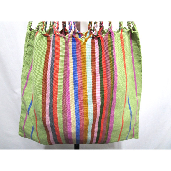 Handmade Medium Sz. Multicolor Striped Mexican Market Tote Bag - Picture 4 of 10